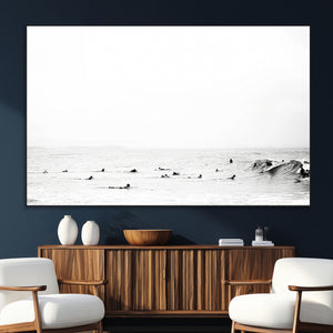Monochrome Swimming Wall Art Canvas Print – Framed Ocean