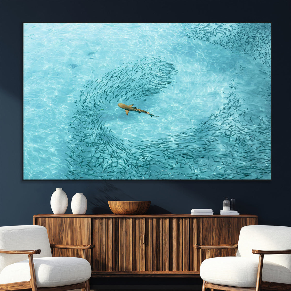 Fish Swarm Wall Art Canvas Print – Framed Marine Life Art