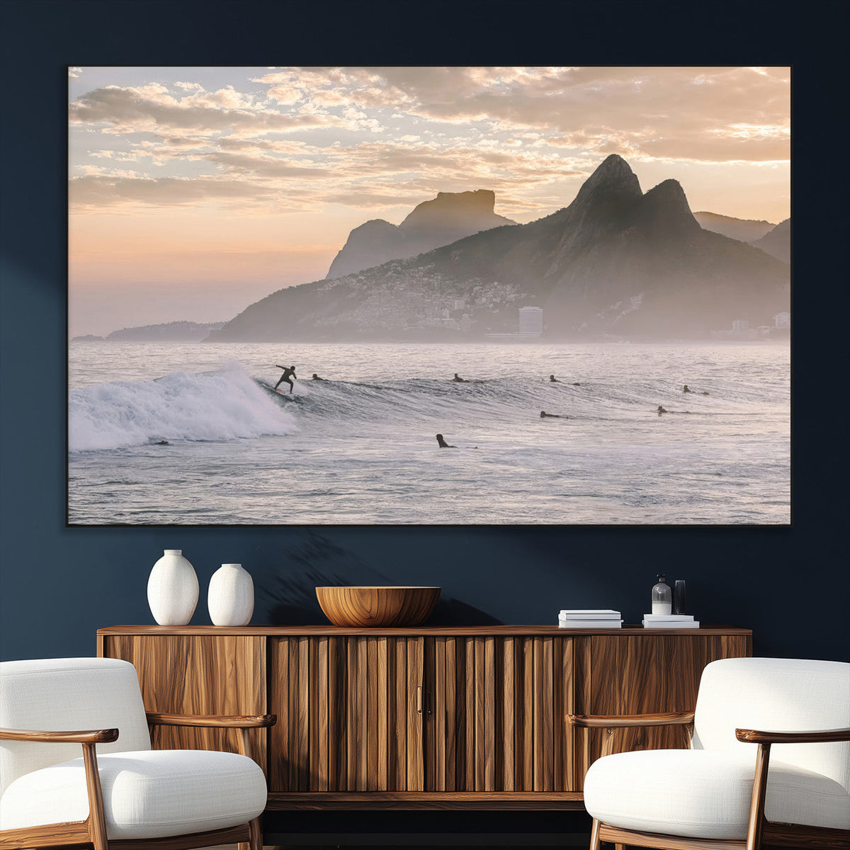 Sunset Surfing Wall Art Canvas Print – Framed Misty