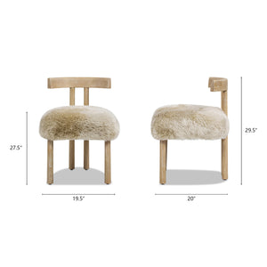 Arden 19.5" Genuine Sheepskin Fur Split Back Dining Chair with Solid Wood Base - White