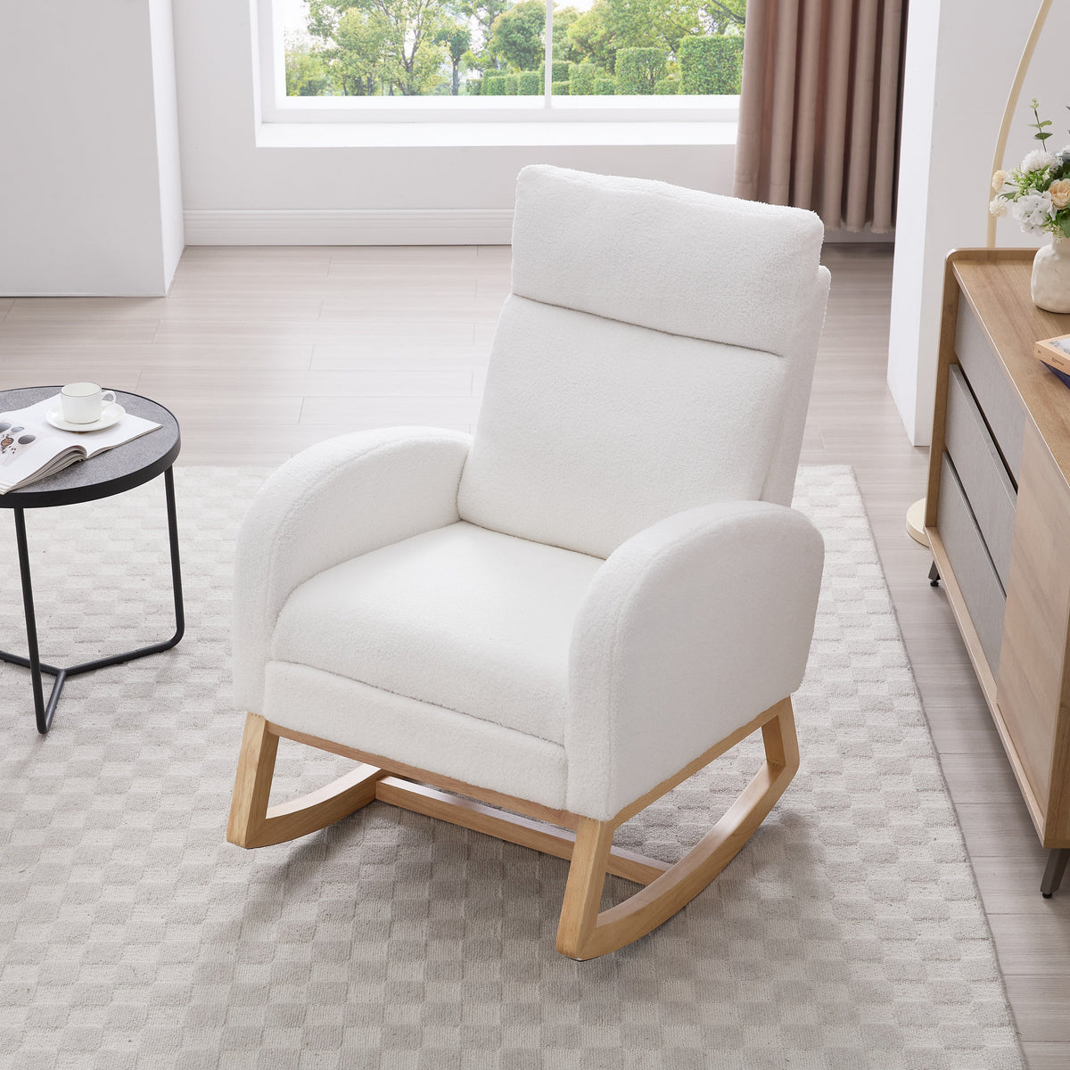 Teddy Fabric Leisure Rocking Chair with Adjustable Footstool