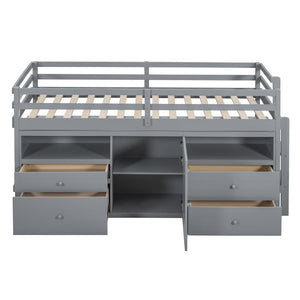 Loft Bed With 4 Drawers, Underneath Cabinet And Shelves
