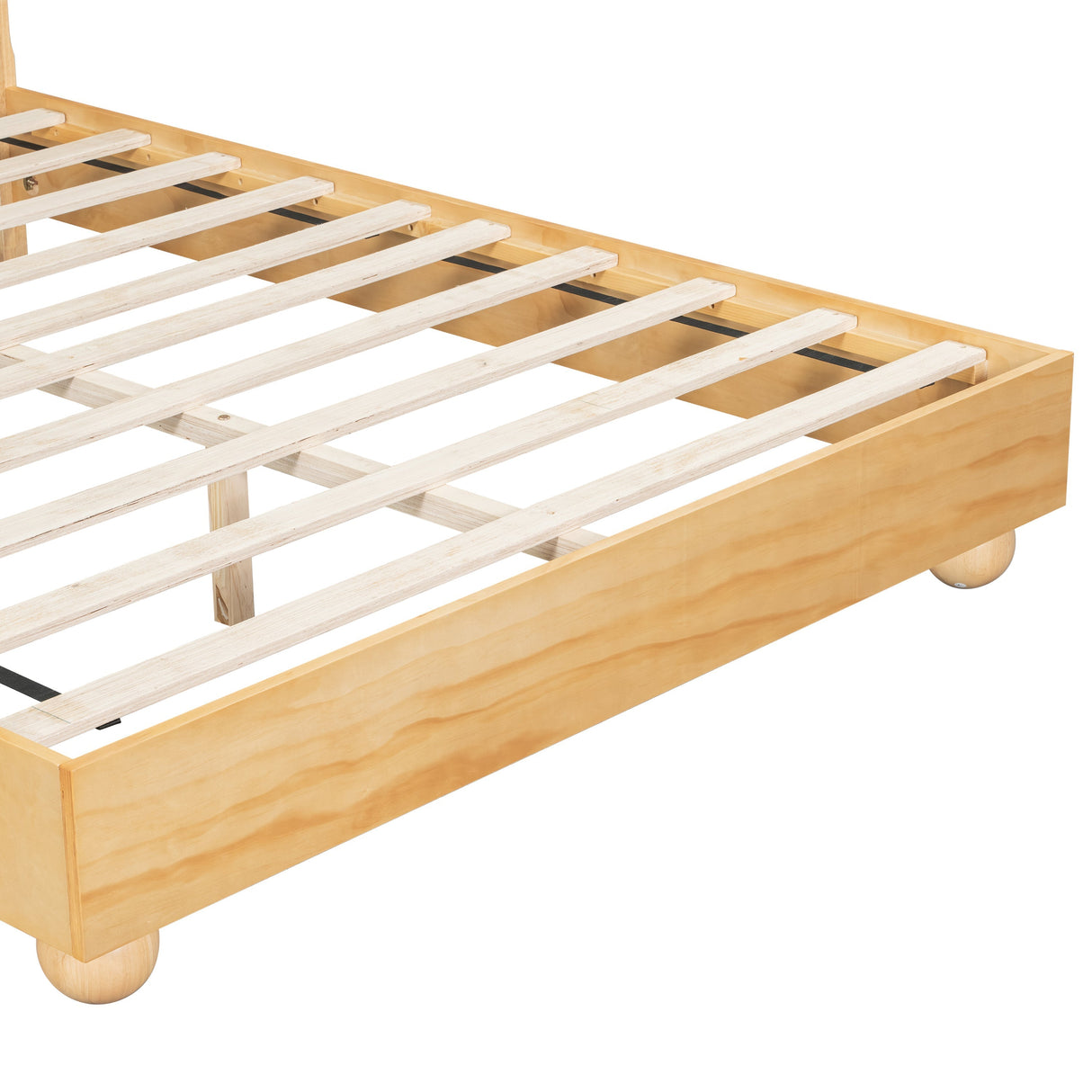 Natural Queen Size Wood Bed Frame With Reeded Headboard
