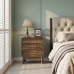 Walnut Wood Bedside Table with Double Drawers