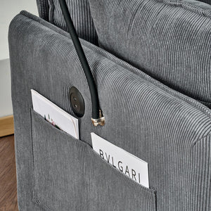 Comfy Corduroy Oversized Chaise Lounge Chair with Ottoman and Storage