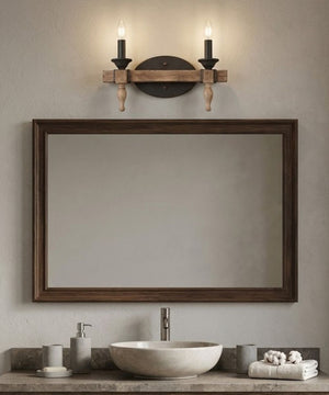 Glenwood 14"W 2-Light Aged Bronze and Distressed Oak Finish Bathroom Vanity Light Fixture