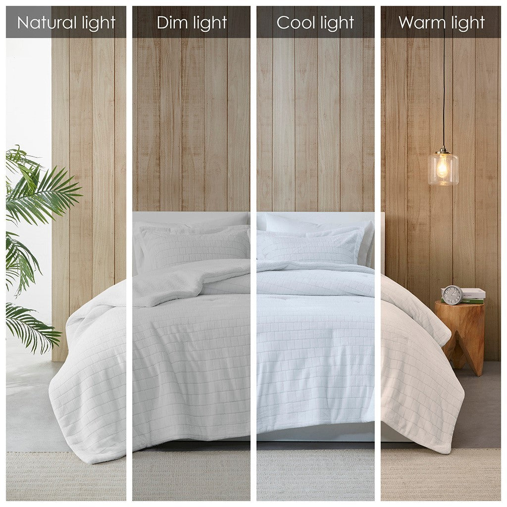 King/Cal King Plush to Sherpa Comforter Set