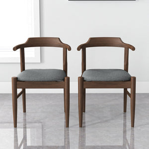 Mid-Century Modern Dining Chair Set of 2 with Solid Wood Frame - Dark Gray or Black
