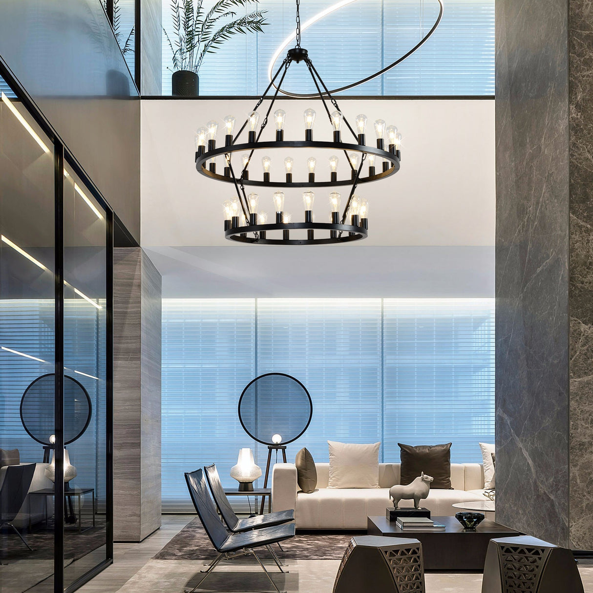 47.24 Inch Matte Black Wagon Wheel Chandelier with 36 Lights