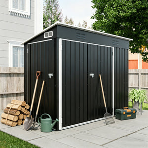 4 x 8 Ft Galvanized Steel Outdoor Storage Shed with 3 Access Doors