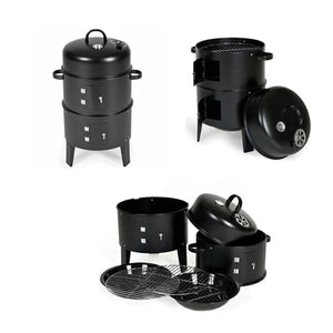Outdoor Double-Layer Steel Grill Charcoal Wood Fired Stove - Black