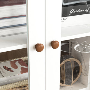 White MDF Display Storage Cabinet with Glass Doors and Adjustable Shelves