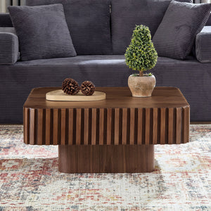 31.5 Inch Modern Handcraft Drum Coffee Table Walnut