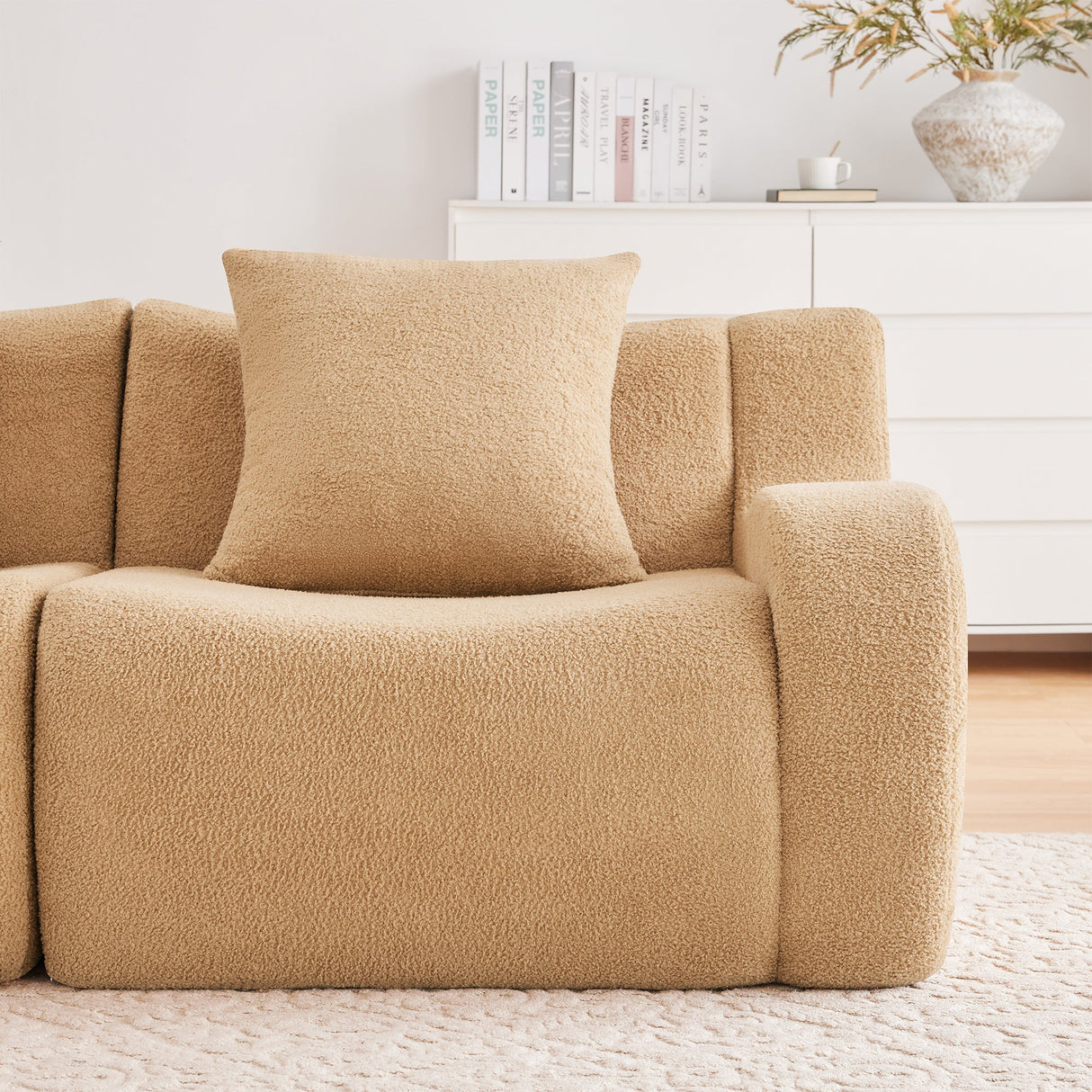 Armless Sofa With Pillow Teddy Fabric - Camel
