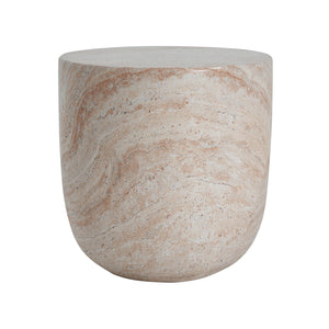 Outdoor / Indoor, Lightweight Concrete Side Table With Travertine - Beige