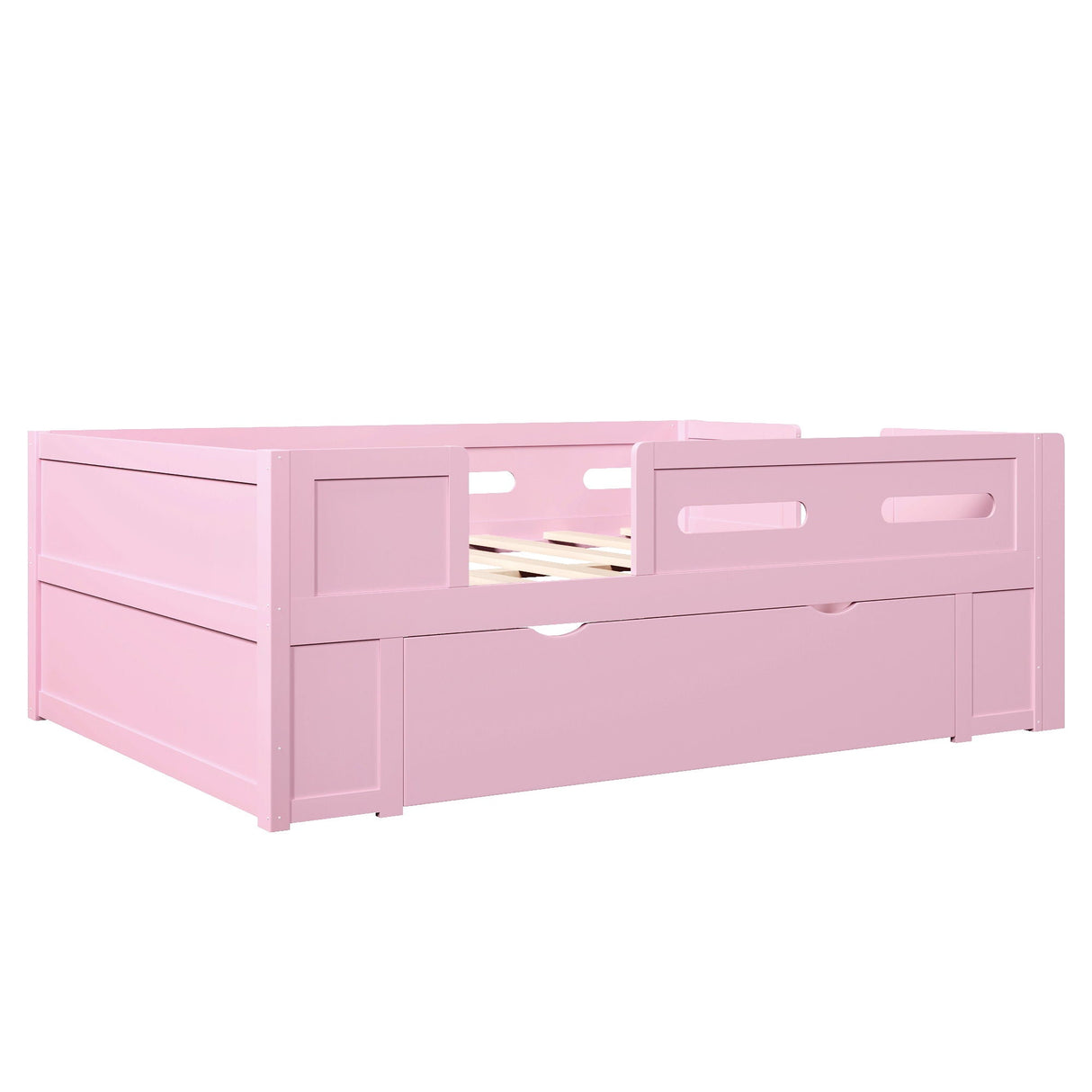 Platform Bed With Guardrail And Drawer