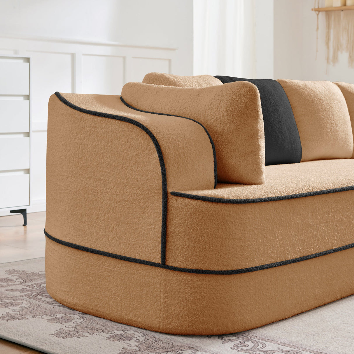 Elysees Left Chaise Sofa With Pillows Teddy Fabric - Camel
