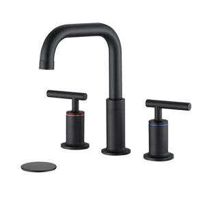 Widespread Bathroom Sink Faucet With Pop Up Drain And Brass Construction - Matte Black