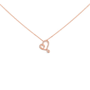 14k Rose Gold Plated Silver 1/10 Cttw Diamond Open Heart Pendant Necklace