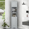 Multi-Functional Corner Cabinet Tall Bathroom Storage Cabinet with Two Doors and Adjustable Shelves, Open Shelf