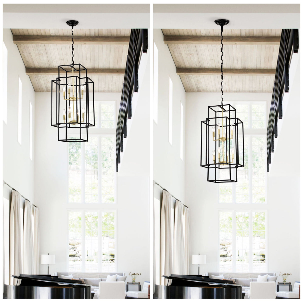 8 Light Lantern Chandelier Lighting, Entryway Chandeliers For High Ceilings, Chandeliers For Dining Room, Foyer, Entry, Staircase, Hallway, Height Adjustable (E12 Bulbs Not Included)