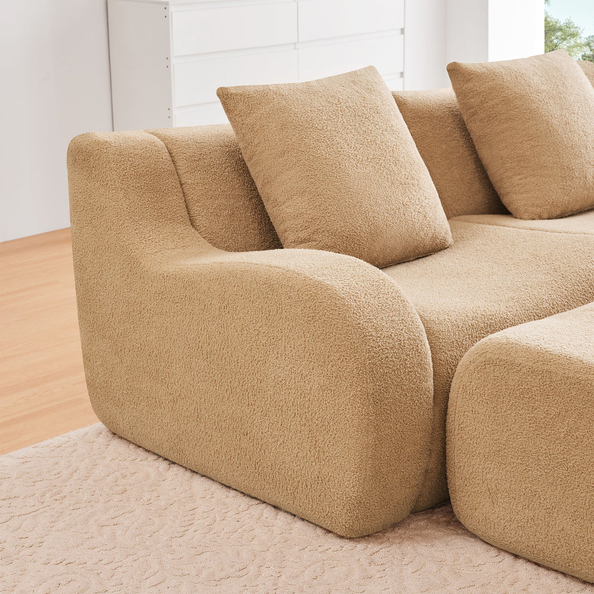 Armless Sofa With Pillow Teddy Fabric - Camel