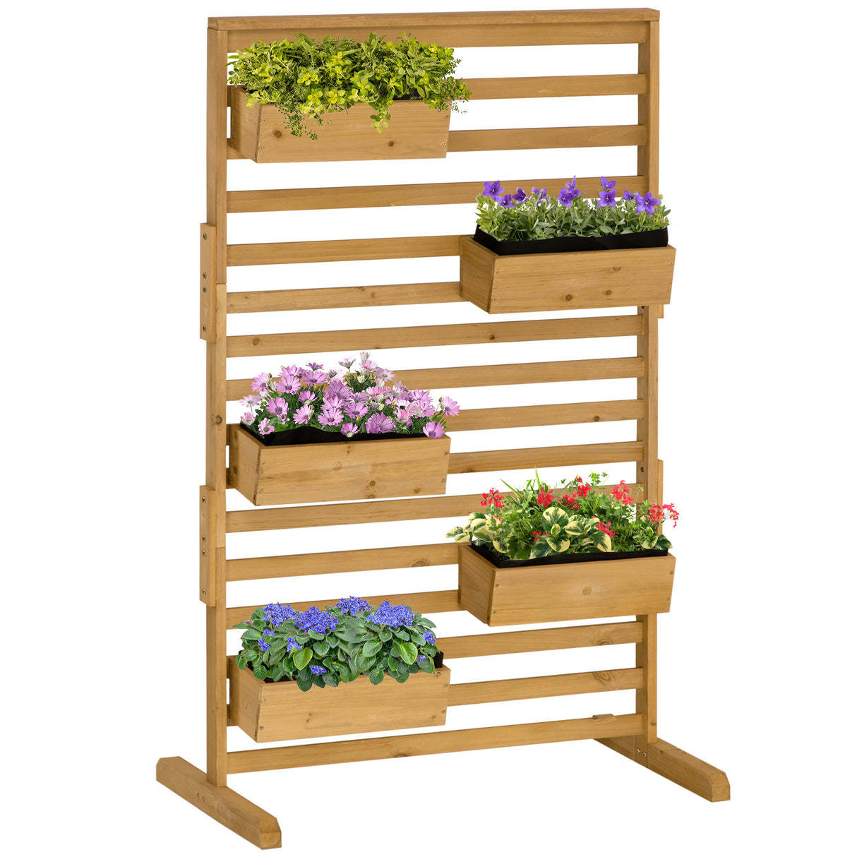 Wooden plant trellis stand with 5 hanging planter boxes, freestanding outdoor plant stand for patio, garden, balcony, porch