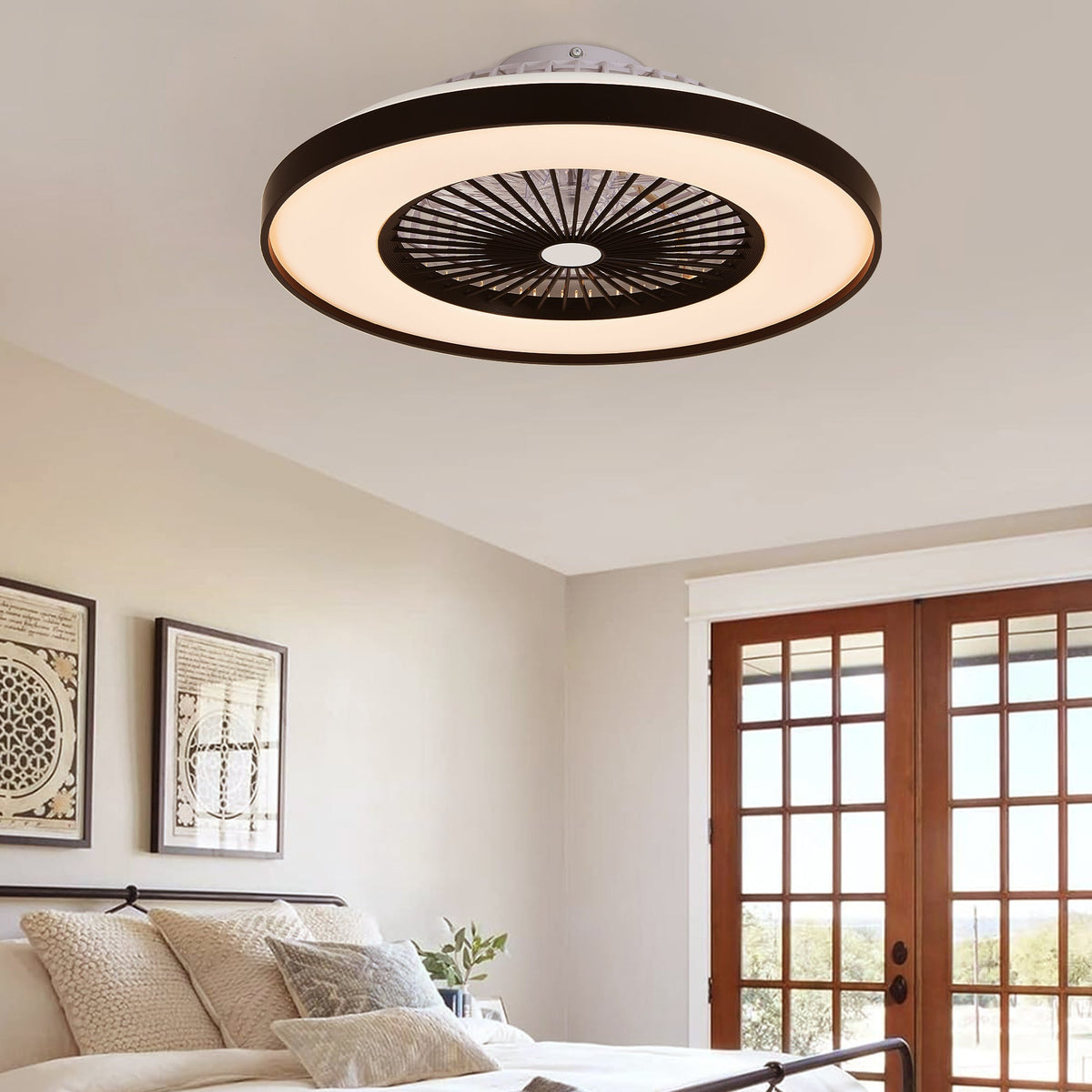 23-Inch Black Ceiling Fan Light with LED RGB - Modern Living Room Lighting