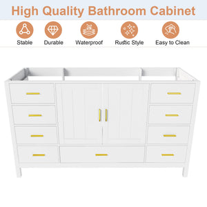 60" Bathroom Vanity Base Cabinet with Storage in White