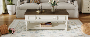 Farmhouse Coffee Table with One Drawer in Grey and White
