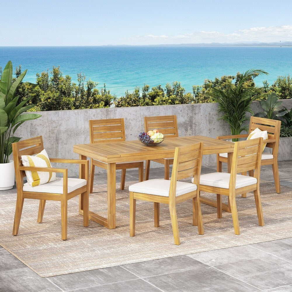 Outdoor Acacia Wood 7-Piece Dining Set with Cushions