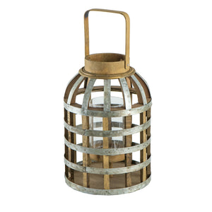 Decorative Wooden Lantern with Handle - Pearl Silver
