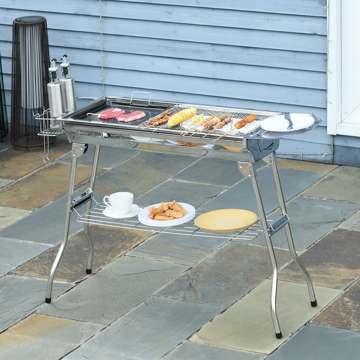 Outsunny Stainless Steel Portable Folding Charcoal Grill