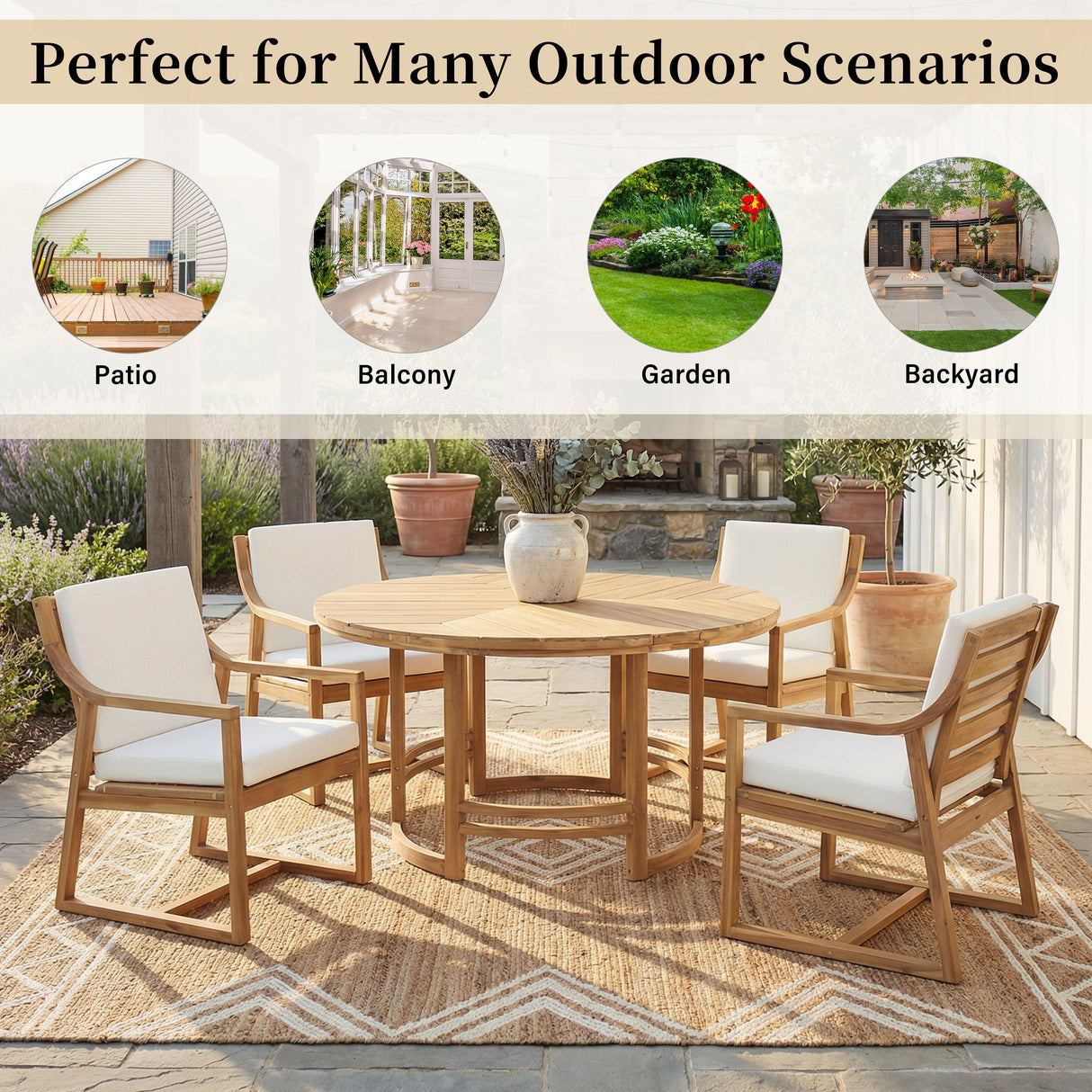 Outdoor Dining Set 5-Piece Patio Table and Chairs Set with Umbrella Hole