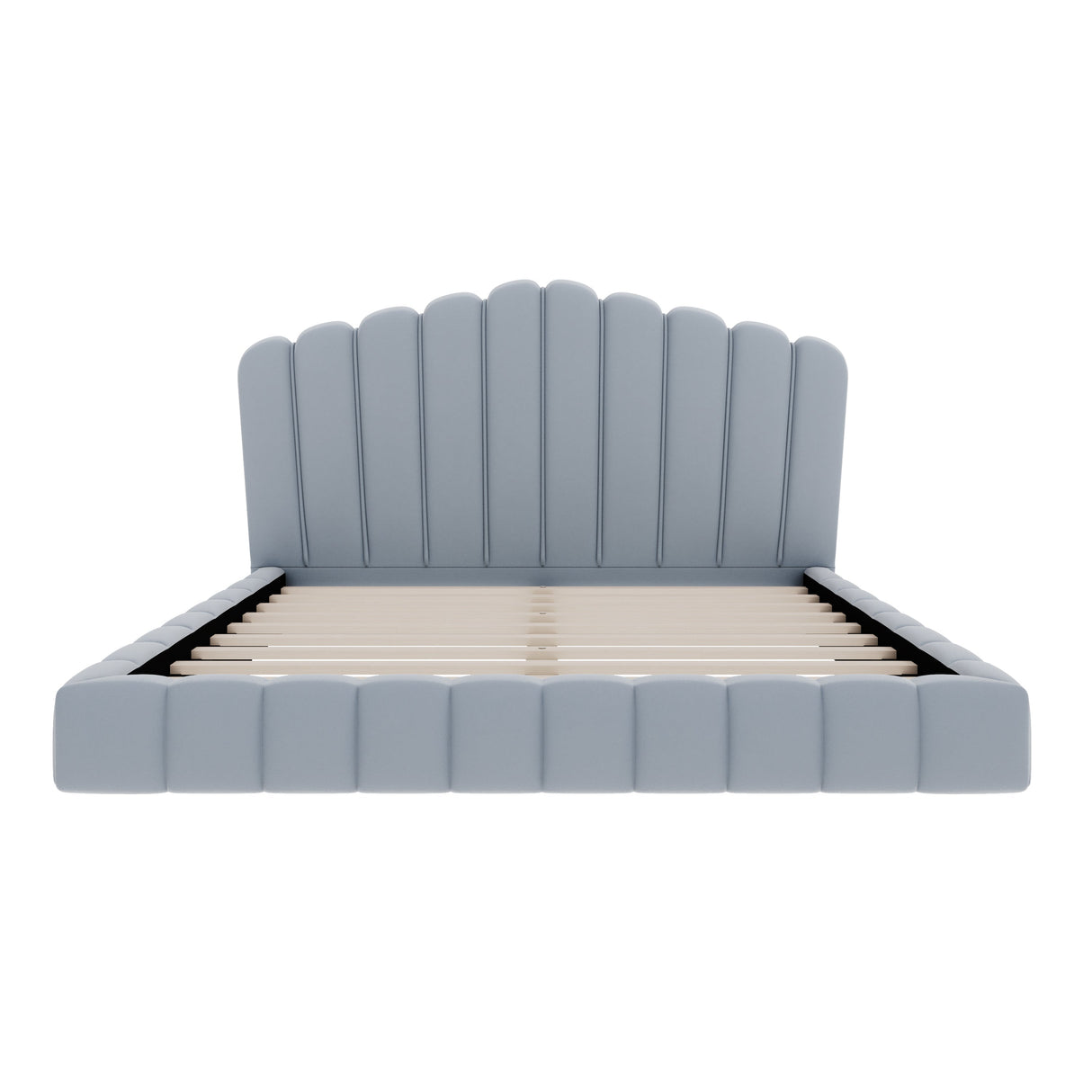 Velvet Upholstered Queen Bed with Shell-Shaped Headboard