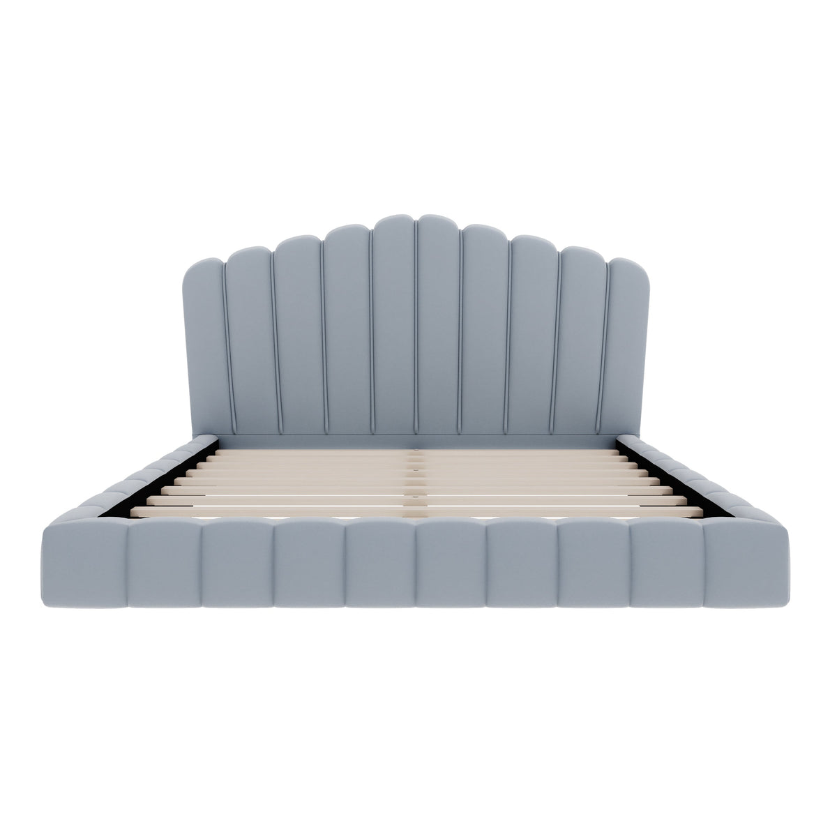 Velvet Upholstered Queen Bed with Shell-Shaped Headboard
