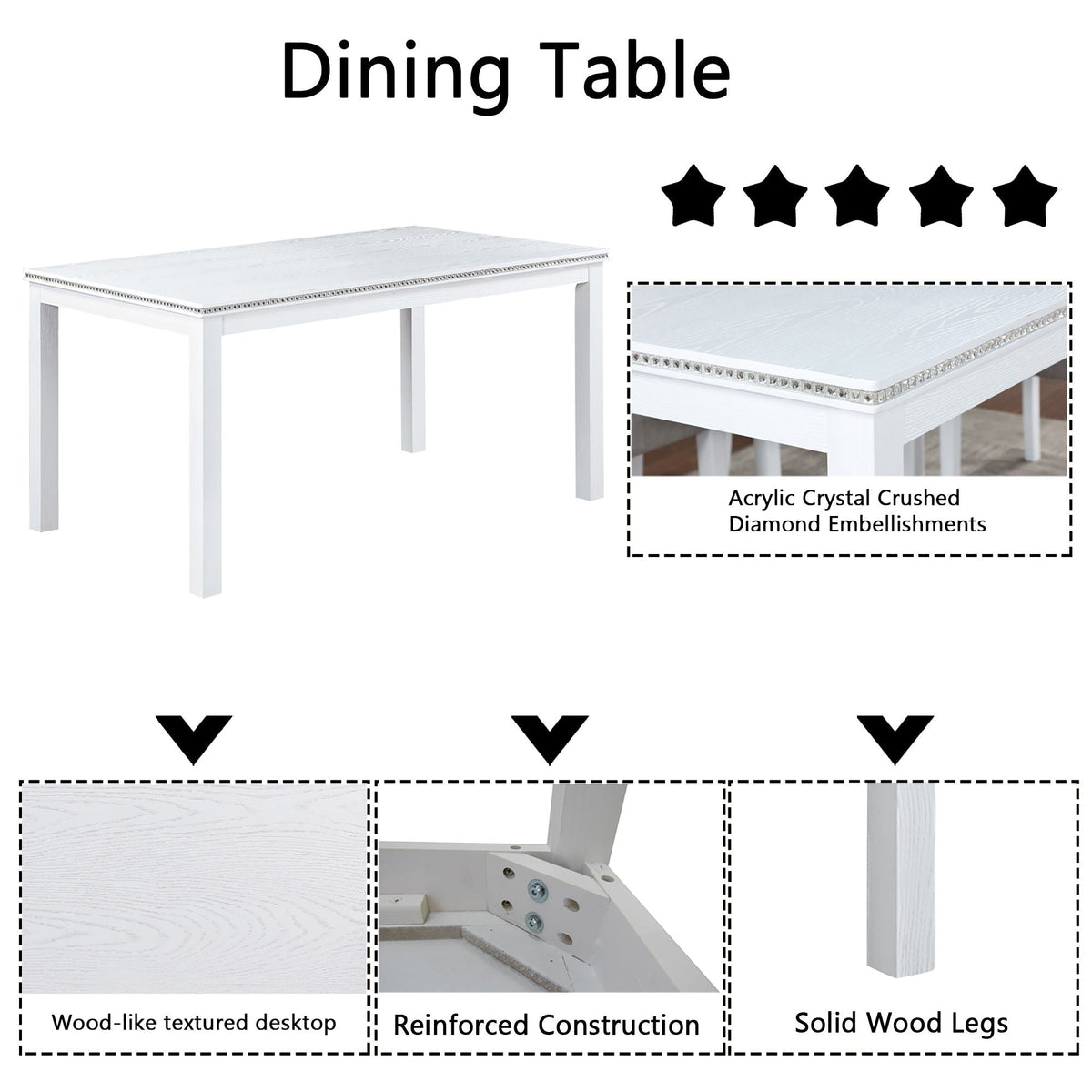 Dining Table Set With Crystal Decoration And Upholstered Chairs