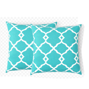 2 Pack Outdoor Pillow Covers in Aqua Moroccan