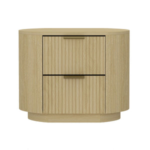 Oak Nightstand with Two Drawers and Ribbed Texture - Oak