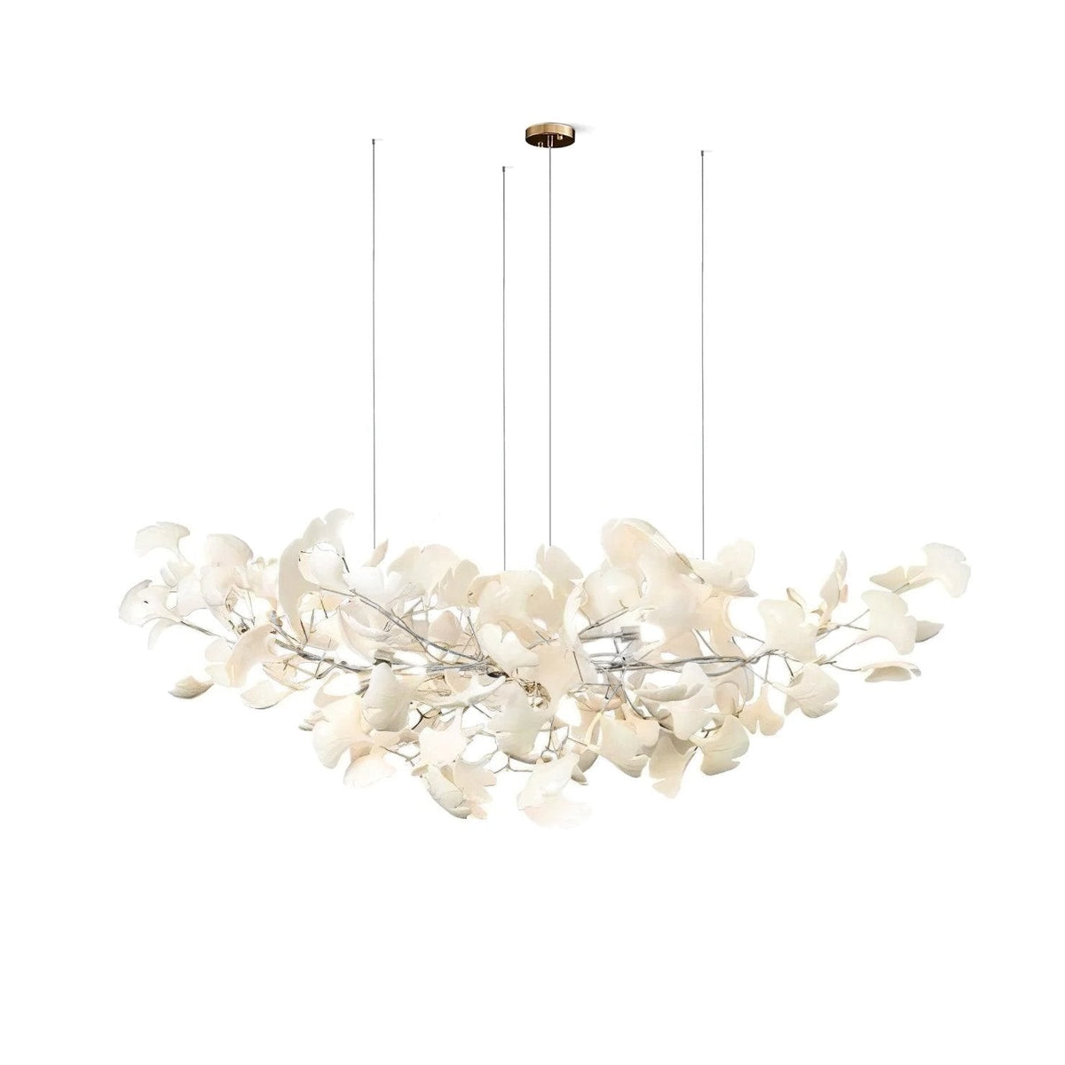 Porcelain Ginkgo Leaf Linear Chandelier with Flexible Branches | Dining Table Light