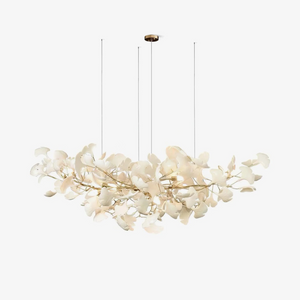 Porcelain Ginkgo Leaf Linear Chandelier with Flexible Branches | Dining Table Light