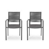 Outdoor modern aluminum dining chair with rope seat (set of 2), gray and dark gray