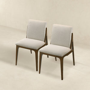 Elegant Dining Chair Set with Upholstered Fabric - Light Brown or Beige