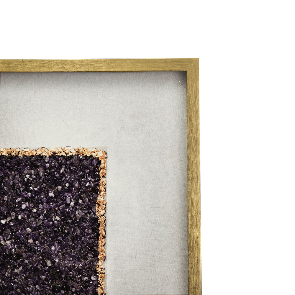 Elegant Shadow Box Duo Wall Art with Purple Amethyst Crystals - Neutral/Gold