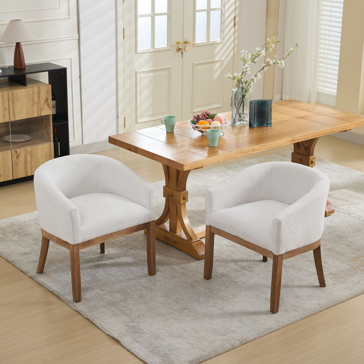 Mid Century Modern Upholstered Barrel Dining Chair with Arms