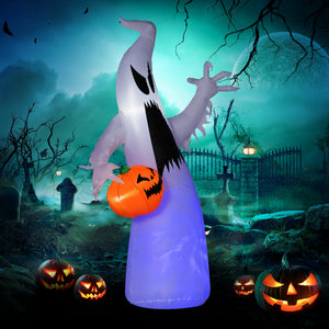 HOMCOM 5.9' Halloween Inflatable Outdoor Decoration Ghost with Pumpkin