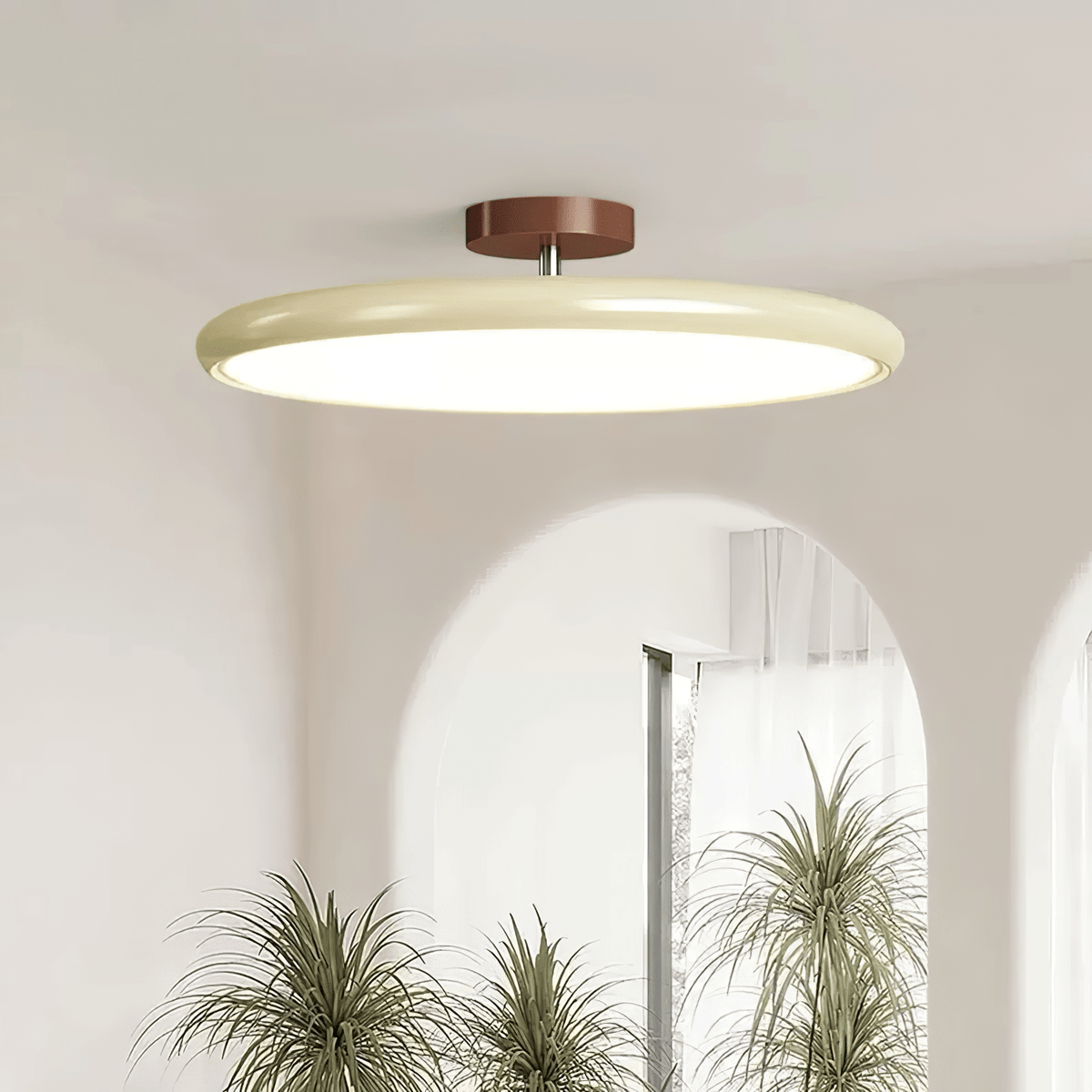 Orbitra | Flush Mount LED Ceiling Light with Swivel Arm, Dimmable Beige or Green Fixture
