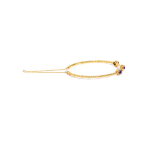 18K Yellow Gold Purple Amethyst and 1/3 Cttw Diamond Halo Station Bracelet