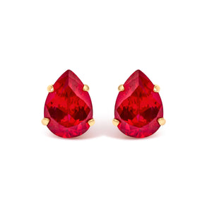 18K Yellow Gold 5X7 MM Created Pear Ruby Solitaire Stud Earrings