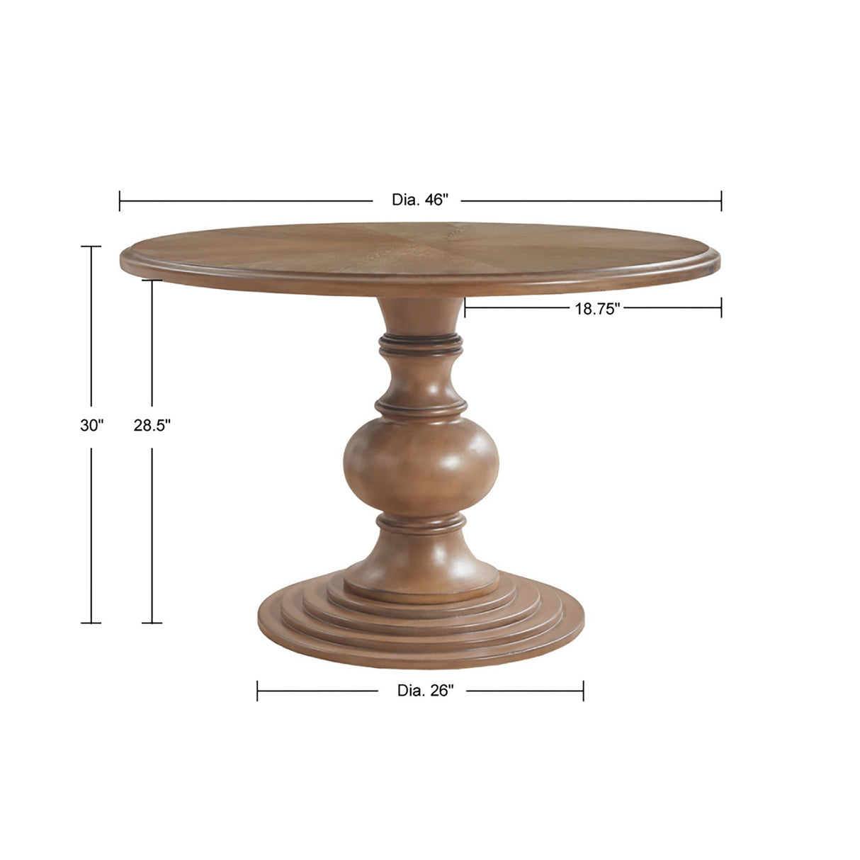 46" Round Pedestal Dining Table with Wood Frame